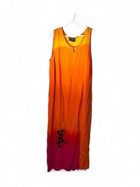 Sempre Piu Orange-to-Pink Ombre Sleeveless Maxi Dress